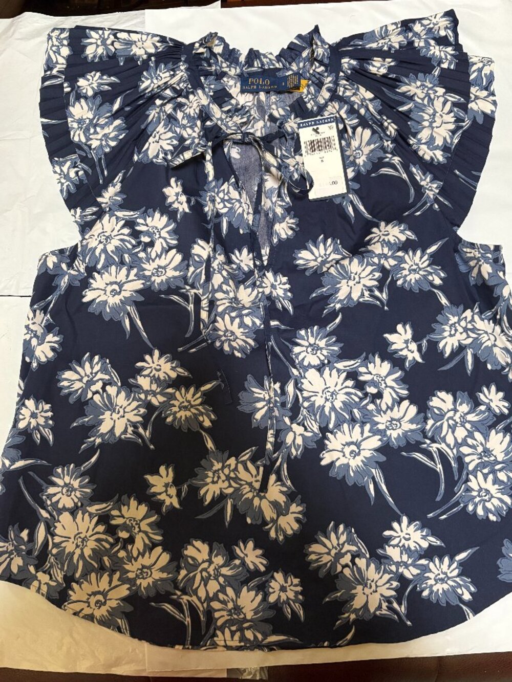 Polo Ralph Lauren Floral Ruffle Blouse Size 8 New with Tags Blue $148